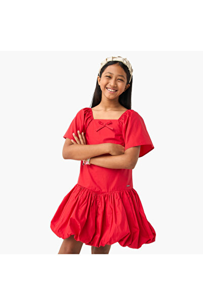 Lee Cooper Bow Detail A-line Dress with Short Sleeves