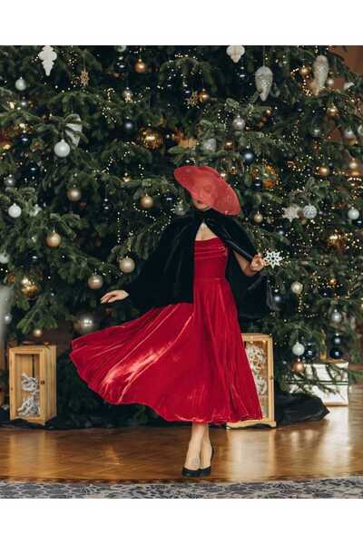 hind fashion Elegant red velvet evening dress