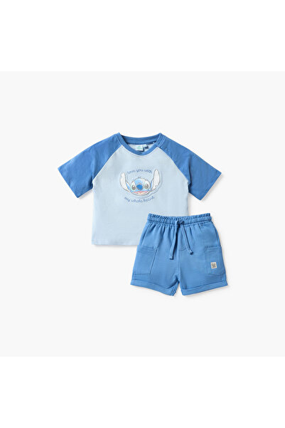 Disney Stitch Print T-shirt and Shorts Set