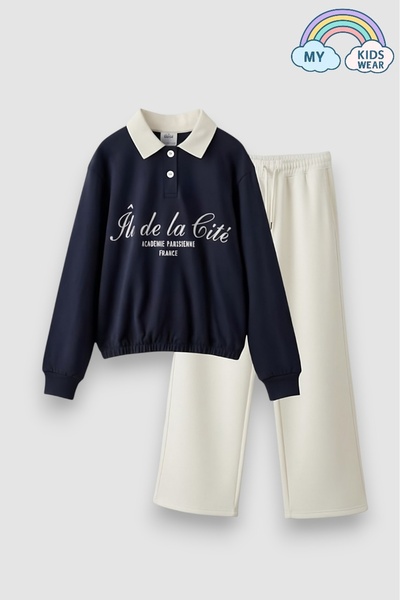 My Kids Wear Girls' Cotton Polo Neck Tracksuit Set 4-12 Years Old 12265