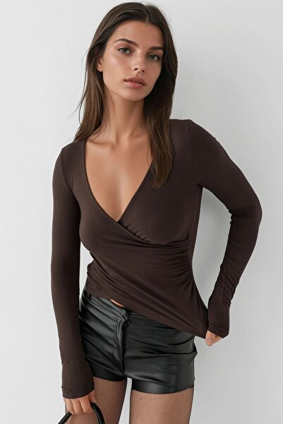 Hiccup Soft Textured Slim Fit V-Neck Long Sleeve Top