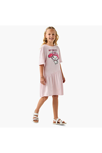 mattel My Melody Print T-shirt Dress with Short Sleeves