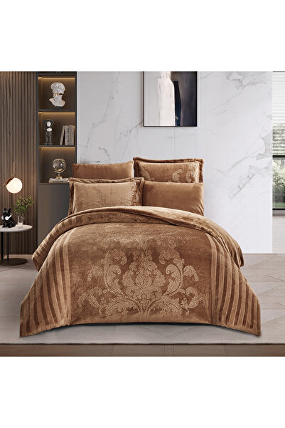 unique home collection طقم لحاف مخملي منقوش مقاس كينج