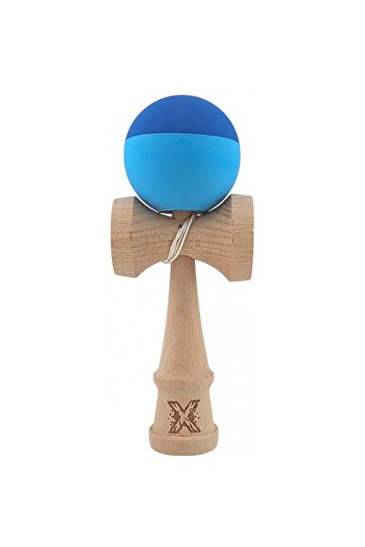 Kendama X Originala, Profesionala, din Lemn, Rubber Grip, 18 cm, Albastru/Bleu