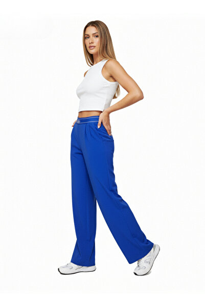 HepsitrentStore Basic Cobalt Blue Colors Comfortable Fit Elastic Waist Regular Trousers