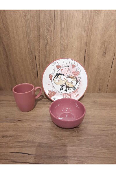 Keramika Mama Set / Breakfast for One Person 3 Pieces Dried Rose with Hearts