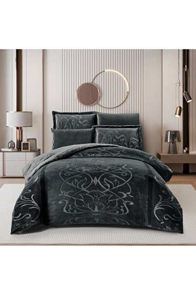 unique home collection طقم لحاف مخملي منقوش مقاس كينج