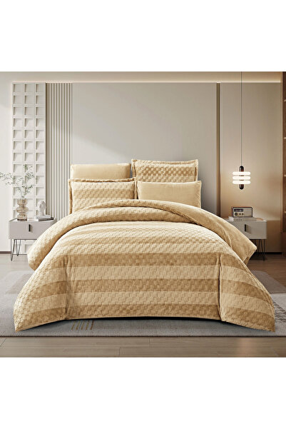 unique home collection طقم لحاف مخملي منقوش مقاس كينج