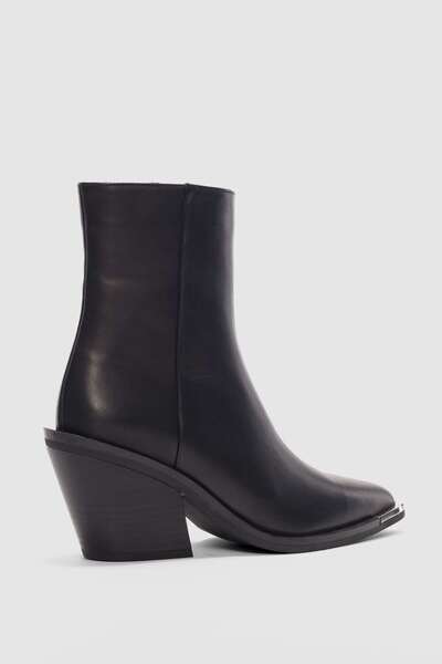 selin shoes Velisse Genuine Leather Side Zipper Pointed Toe Women's Boots - Black