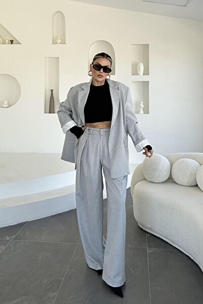 Eswomes بنطلون بولي فيسكوز فاخر باللون الرمادي