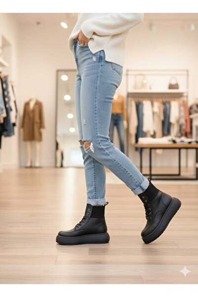 Weynes Women's Black High Sole Knitwear Waterproof Boots Wsb1162