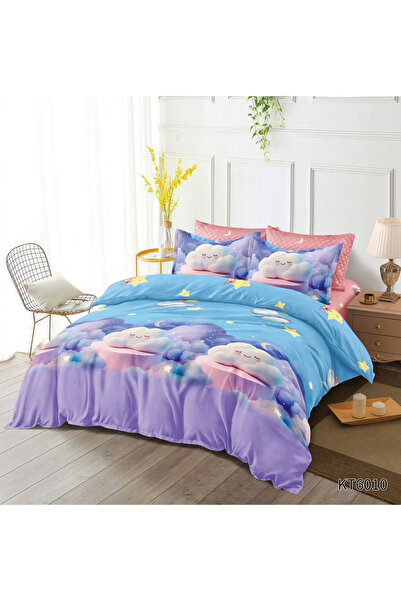 FIONNA.RO Finet Bed Linen 6 Pieces With Elastic Animated Print - Clouds And Stars