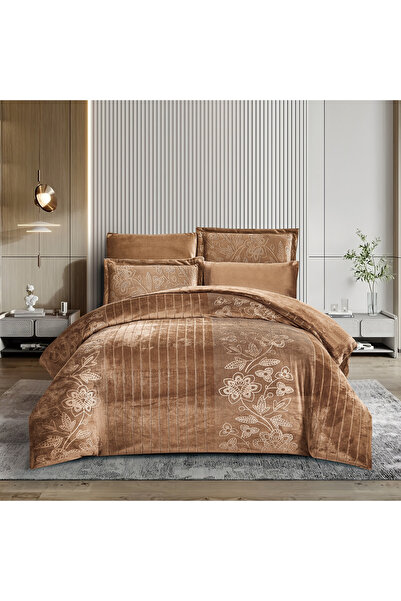 unique home collection طقم لحاف مخملي منقوش مقاس كينج