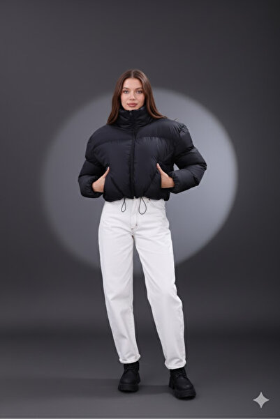 PENGORA Women's New Season Cross Stitched Winter Coat with Rubber Detail Crop