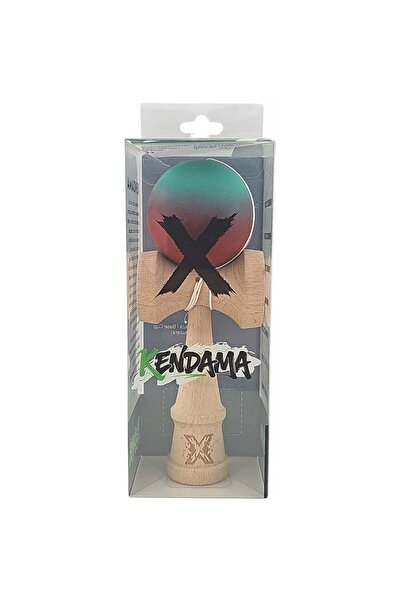 Kendama X Originala, Profesionala, din Lemn, Rubber Grip, 18 cm, Rosu/Verde