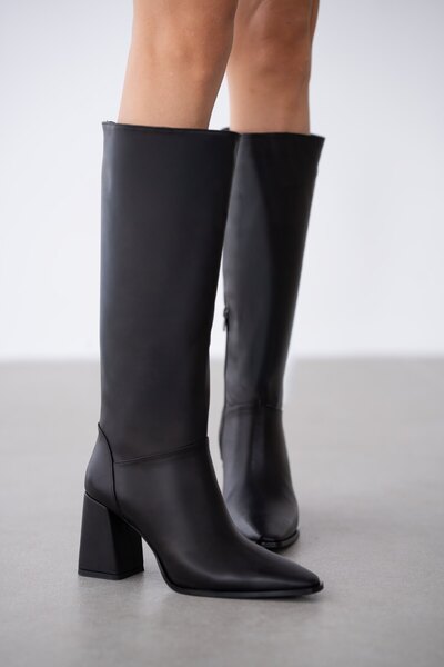 selin shoes Elvra Genuine Leather Short Zippered Women's Boots - Black