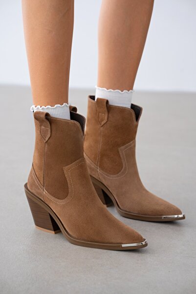 selin shoes Veona Справжня шкіра Носова частина Аксесуари Деталізований гострий носок Жіночі черевики - TABA SÜET