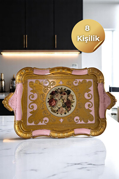 Sevinse Home Italian Rosewood 8-Person Luxury Handmade Tray Pink Gold, Presentation Tray