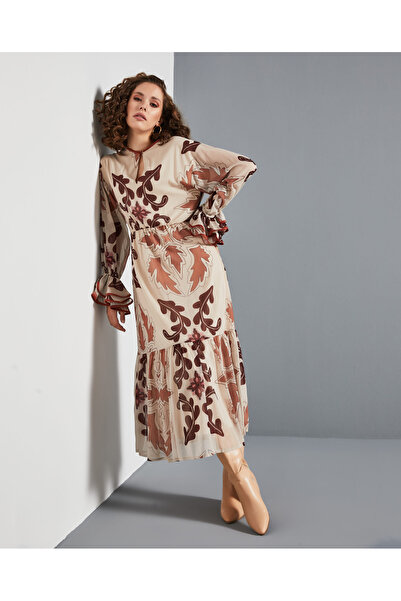 SERPİL Kadın Desenli Uzun Elbise - Modern ve Şık - Günlük Kullanım için Elbise