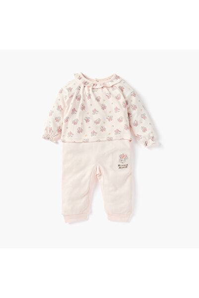 Disney Minnie Mouse Print Sleepsuit with Long Sleeves and Snap Button Closure