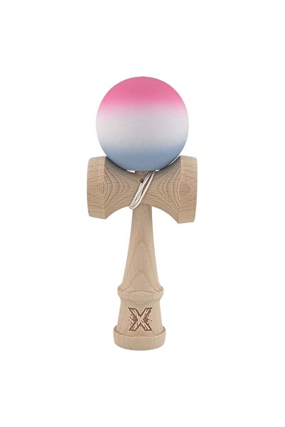 Kendama X Originala, Profesionala, din Lemn, Rubber Grip, 18 cm, Roz/Alb/Gri