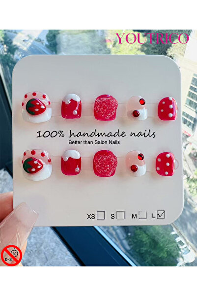 Youtrico أظافر صناعية للأطفال مصنوعة يدويًا بنسبة 100%، لون أخضر كرتوني، آمنة...