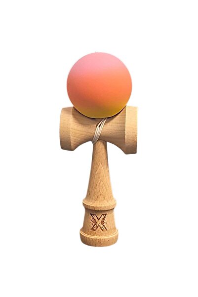 Kendama X Originala, Profesionala, Rubber Grip, din Lemn, 18 cm, Roz/Portocal...