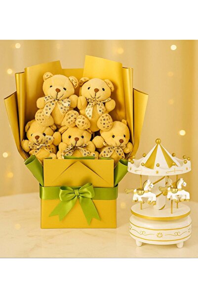 Theikonstore Ayıcık Buketi & Atlı Karınca Müzik Kutusu Hediye Seti