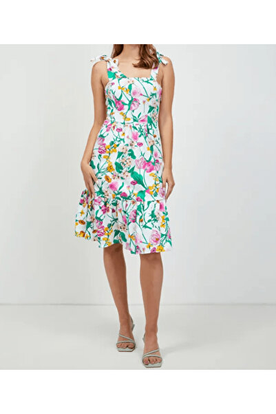 ORSAY Floral White Strappy Dress - 40, White, 98% cotton, 2% elastane