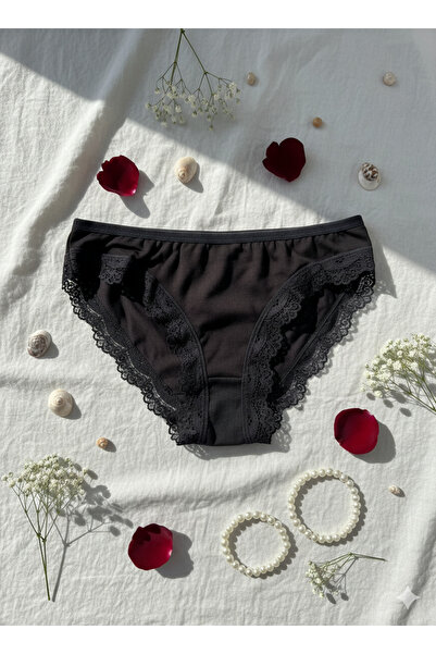 İntimate Women's Solid Color Lace Detailed Cotton Stretchy Bikini Type 6-Piece Panties