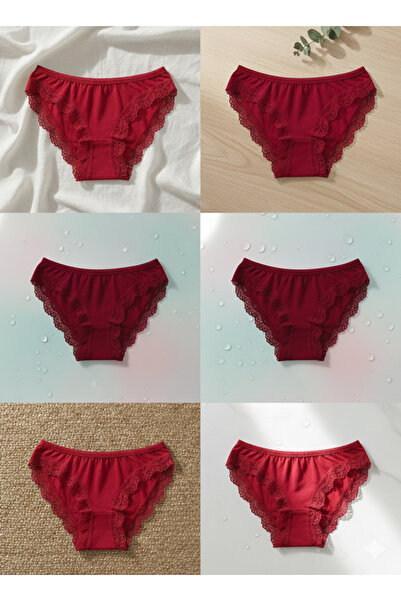 İntimate Kadın Düz Renk Dantel Detaylı Pamuklu Esnek Bikini Tipi 6'lı Külot