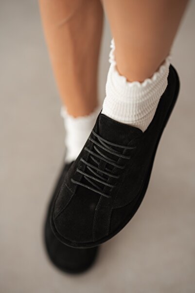 selin shoes Nelline Genuine Leather Lace-Up Women's Shoes - Black Suede