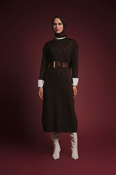 Armine TREND Baklava Patterned Knitwear Dress Brown 25Ytd957