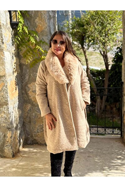 Punta Otantik Yg9220 Fur Lined Italian Felt Coat Beige