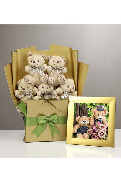 Theikonstore Ayıcık Buketi & Gold Çerçeve Hediye Seti