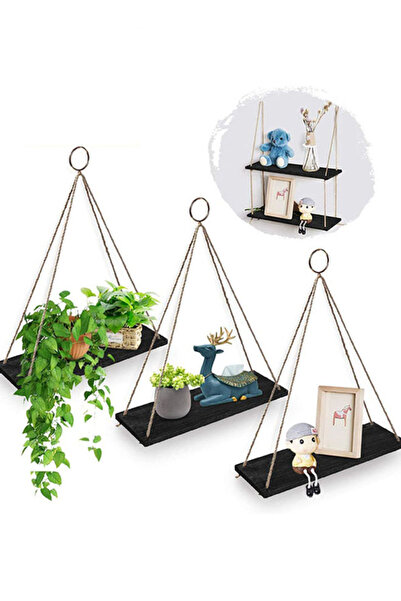 Generic أرفف خشبية معلقة على الحائط، مجموعة من 3 أرفف عائمة بتصميم بوهو ريفي