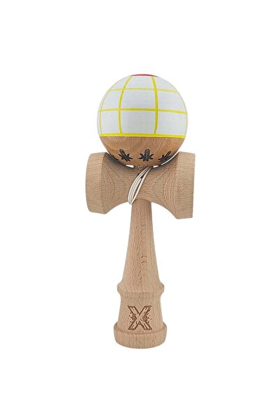 Kendama X Originala, Profesionala, din Lemn, Super Sticky, 18 cm, Alb/Galben/...