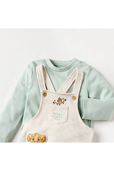 Disney Solid Long Sleeves T-shirt and Lion King Print Dungaree Set