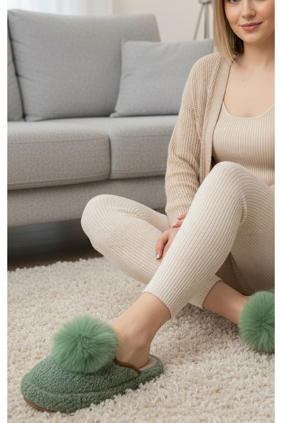 Hızlı Al Pompon Towel Women's Winter Slippers.Towel Winter.