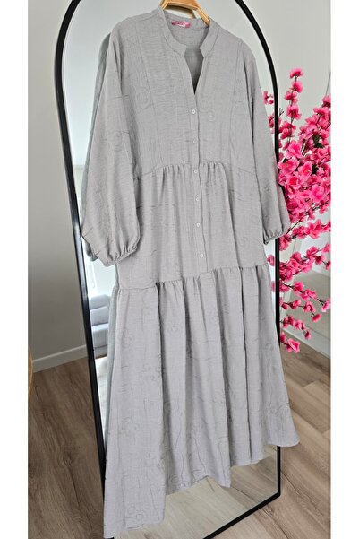 PREMİER VİE Tesettür Linen Fabric V-Neck Dress