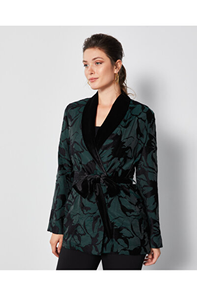 SERPİL Desenli Kadın Ceket - Uzun Kol - Bağlamalı Kemer Detaylı