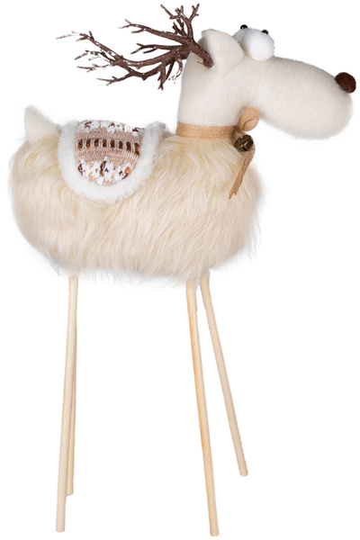 Herdekora Ornament de Crăciun, Cerb, Alb - Cu picioare din lemn, 36x56 cm