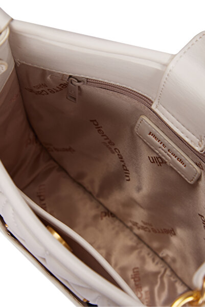 Pierre Cardin Geantă de umăr albă pentru femei, cu închidere magnetică, reglabilă, cu lanț auriu, cu detaliu încrucișat 05PC25Y10111