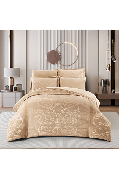 unique home collection طقم لحاف مخملي منقوش مقاس كينج