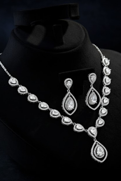 OSMANLI GÜMÜŞ Women's Bijouterie Necklace and Earring Set - Miranda Model Ele...