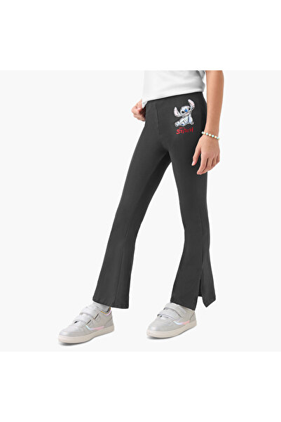 Disney Stitch Print Leggings with Elasticated Waistband and Slit Detail