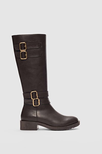 selin shoes Benny Women's Ankle Boots with Double Buckle Detail - Brown