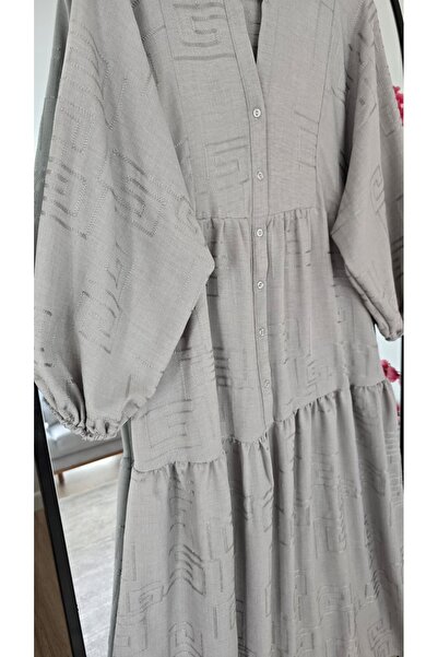 PREMİER VİE Tesettür Linen Fabric V-Neck Dress