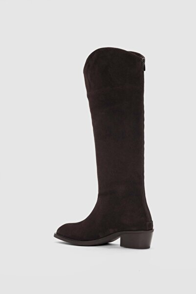 selin shoes Alvione Genuine Leather Women's Boots with Back Zipper Detail - Brown Suede