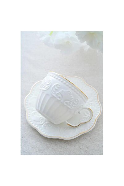 ACAR Fiona Gold Detaylı 6 Kişilik Porselen Çay Fincanı Takımı - 220 ml MSKF81